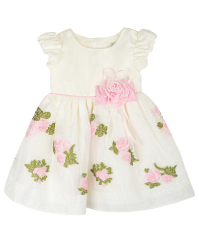 Shop Rare Editions Baby Girls Short Sleeves Embroidered Social Dress In White
