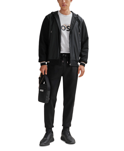 Hugo Boss Boss By  Men's Mixed-material Zip-up Hoodie In Black
