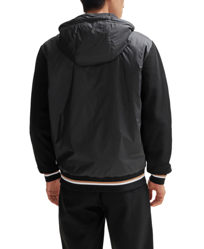 Hugo Boss Boss By  Men's Mixed-material Zip-up Hoodie In Black