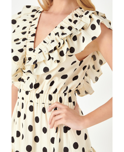 Shop English Factory Women's Polka Dot Print Ruffle Detail Maxi Dress In Ivory,black