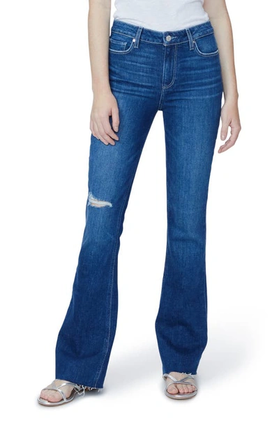 Shop Paige Laurel Canyon Ripped High Waist Raw Hem Flare Jeans In Freesia Destructed