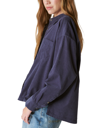 Shop Lucky Brand Women's Long-sleeve Corduroy Button-up Shirt In Navy
