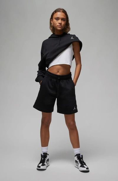 Shop Jordan Brooklyn Fleece Drawstring Shorts In Black/ White