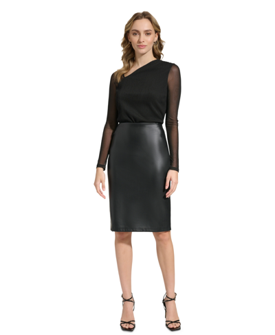 Shop Calvin Klein Women's Faux-leather Pencil Skirt In Black