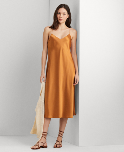 Shop Lauren Ralph Lauren Women's Charmeuse Slip Dress In Argan Bronze