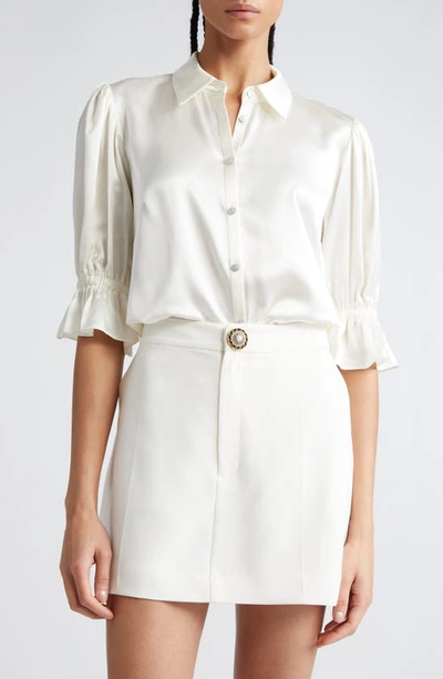 Shop Cinq À Sept Fiona Ruffle Cuff Silk Button-up Shirt In Ivory