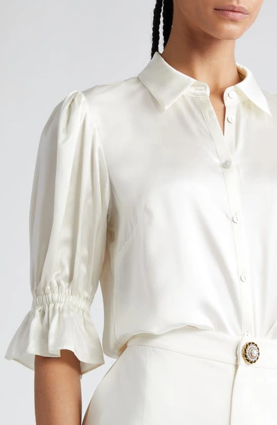 Shop Cinq À Sept Fiona Ruffle Cuff Silk Button-up Shirt In Ivory