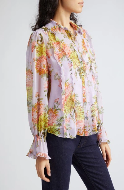 Shop Cinq À Sept Estelle Ruffle Print Shirt In Lilac Multi