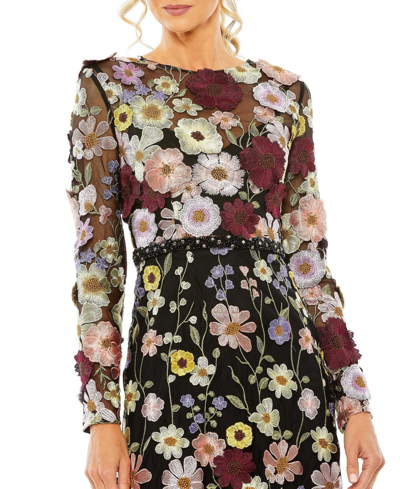 Shop Mac Duggal Women's High Neck Floral Embellished A-line Dress In Black Multi