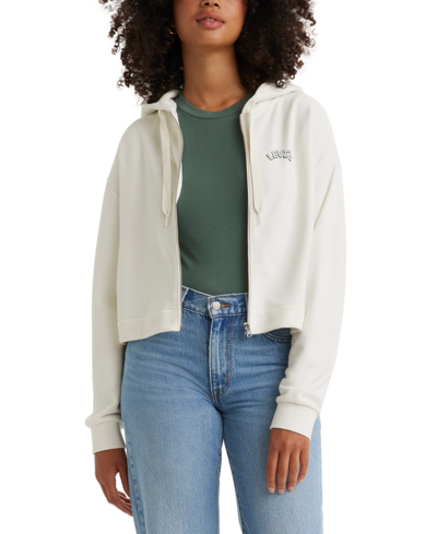 Shop Levi's Women's Logo Zip-front Hooded Sweatshirt In Cloud Dancer