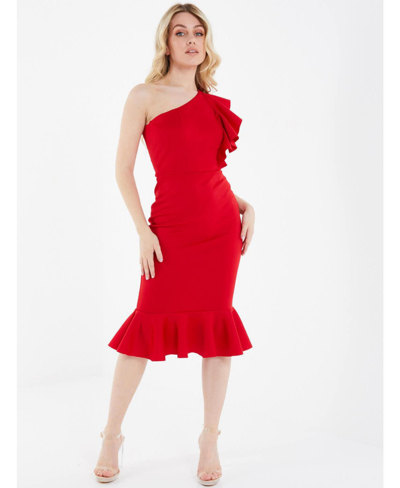 Shop Quiz Women's Scuba Frill One Shoulder Dress In Red