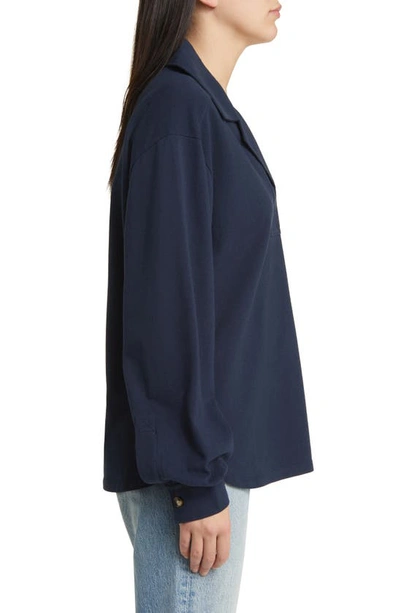 Shop Treasure & Bond Oversize Long Sleeve Cotton Polo In Navy Blazer