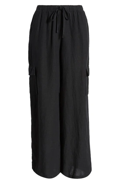 Shop Caslon (r) Drawstring Wide Leg Linen Cargo Pants In Black