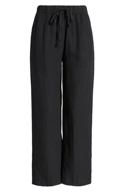 Shop Caslon (r) Drawstring Straight Leg Linen Pants In Black