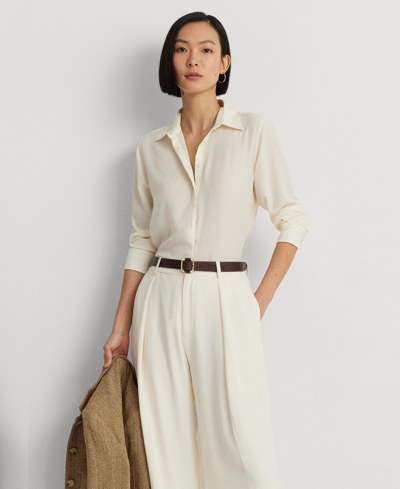 Ralph Lauren Silk Collared Blouse In Mascarpone Cream