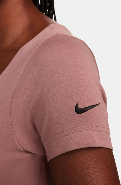 Shop Nike Essentials Swoosh Taping Crop T-shirt In Smokey Mauve/ Black