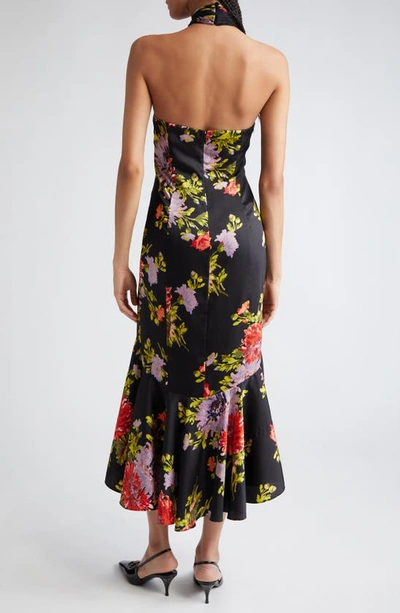 Shop Cinq À Sept Josie Floral Print Halter High-low Maxi Dress In Black Multi