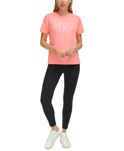 Shop Dkny Sport Women's Short-sleeve Rhinestone Logo T-shirt In Atomic Pnk