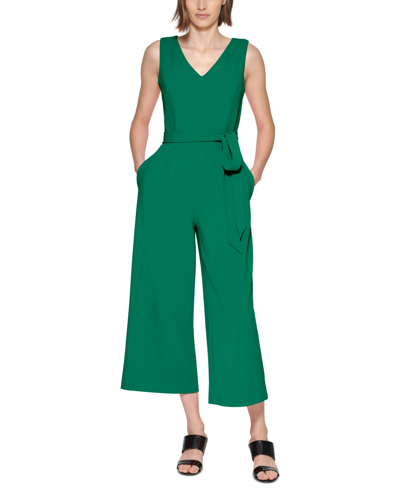 Shop Calvin Klein Women's Shimmer Tie-waist Cropped Jumpsuit In Meadow