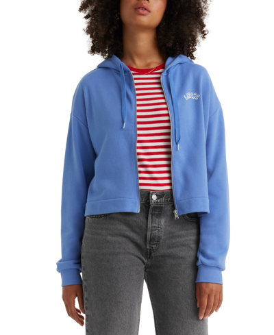 Shop Levi's Women's Logo Zip-front Hooded Sweatshirt In Blue Yonder