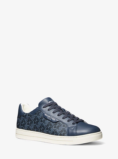 Shop Michael Kors Keating Empire Signature Logo And Leather Sneaker In Blue
