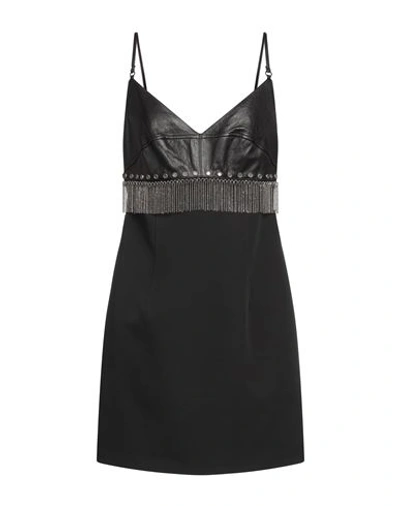 Shop Gil Santucci Woman Mini Dress Black Size 8 Polyester, Elastane, Lambskin