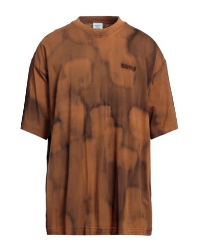 Shop Vetements Man T-shirt Brown Size M Cotton, Elastane