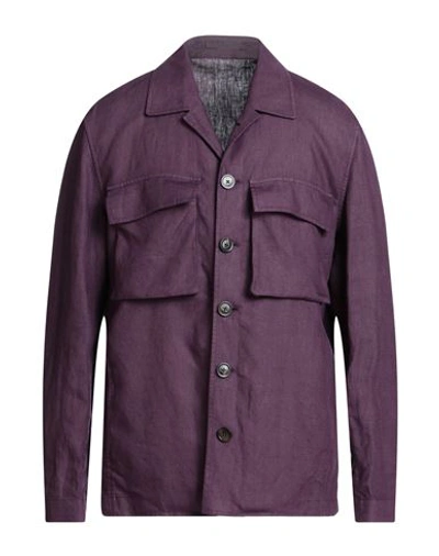 Shop Lardini Man Shirt Deep Purple Size M Linen