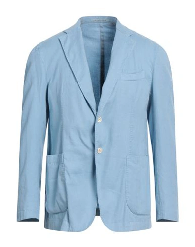 Shop Bagnoli Sartoria Napoli Man Blazer Sky Blue Size 44 Linen, Cotton, Elastane
