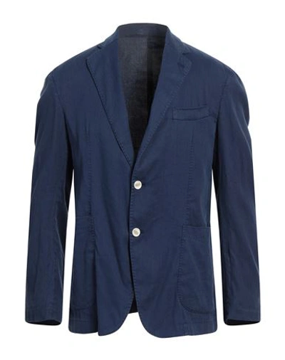 Shop Bagnoli Sartoria Napoli Man Blazer Navy Blue Size 40 Linen, Cotton, Elastane