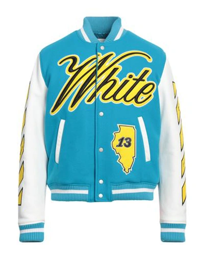 Shop Off-white Man Jacket Azure Size 38 Lambskin, Virgin Wool, Polyamide In Blue