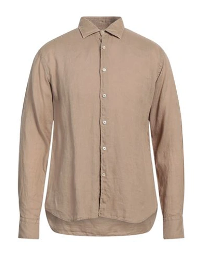 Shop Xacus Man Shirt Camel Size 16 ½ Linen In Beige