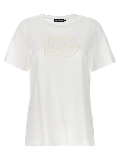 Shop Dolce & Gabbana Lace Logo T-shirt White