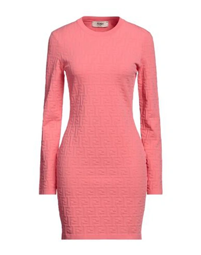 Shop Fendi Woman Mini Dress Coral Size 6 Viscose, Polyamide, Polyester, Polyurethane In Red