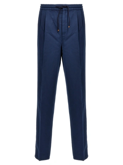 Shop Brunello Cucinelli Linen Blend Trousers Pants Blue