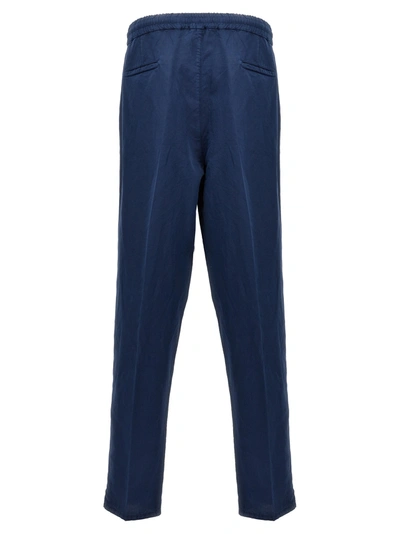 Shop Brunello Cucinelli Linen Blend Trousers Pants Blue