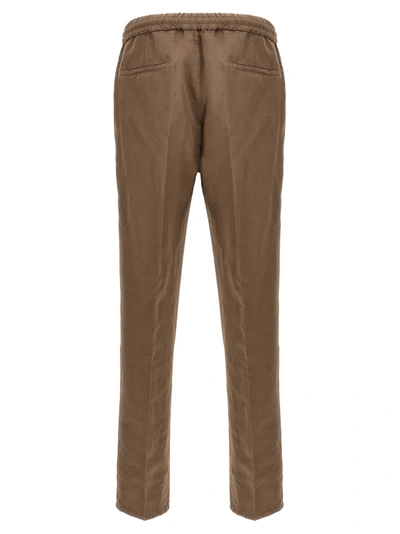 Shop Brunello Cucinelli Linen Blend Trousers Pants Brown