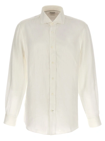 Shop Brunello Cucinelli Linen Shirt Shirt, Blouse White