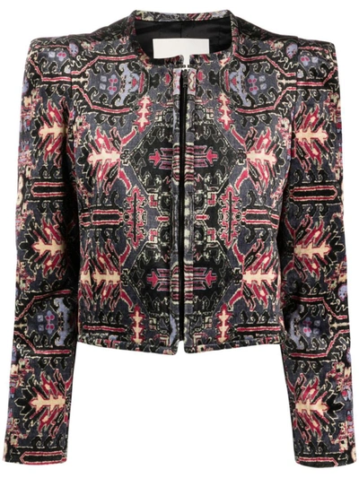 Shop Isabel Marant Cropped Jacket With Graphic Print In Black