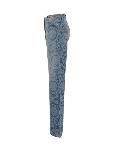 Shop Versace Laser Denim Pant In Blue