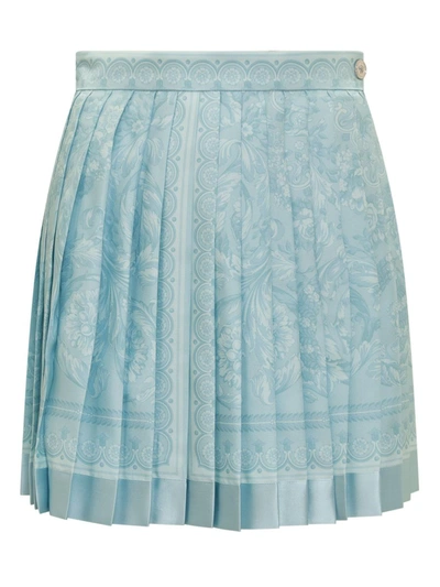 Shop Versace Silk Twill Skirt In Blue