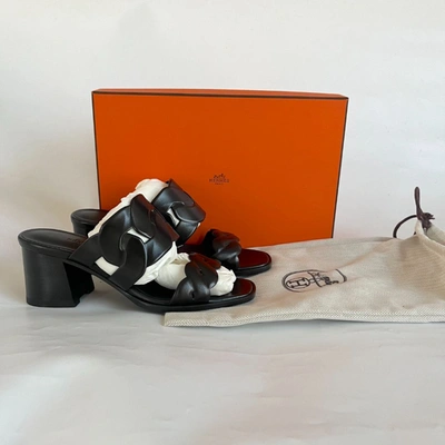 Pre-owned Hermes Hermès Agneu Noir Gaby 60 Sandals, 38