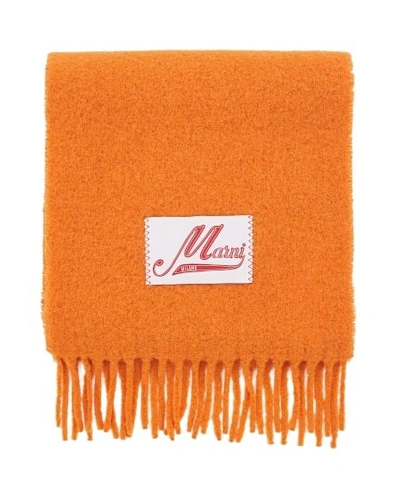 Shop Marni Orange Applied Logo Patch Scarf