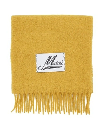 Shop Marni Yellow Applied Logo Patch Scarf