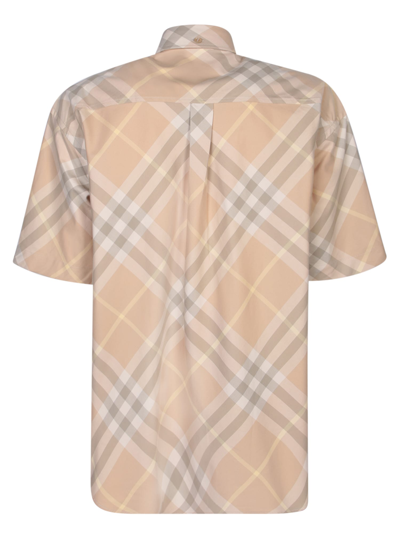 Shop Burberry Check Motif Yellow Short Sleeves Shirt In Beige