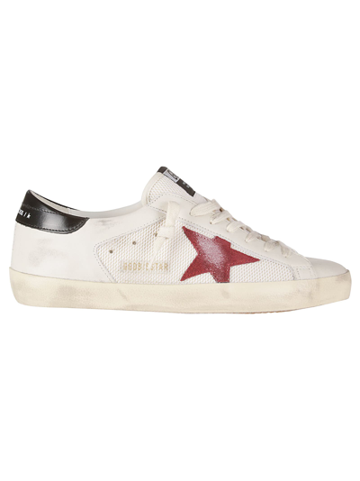 Shop Golden Goose Super-star Net And Leather Upper Suede Star Shiny In White/pomegranate/black
