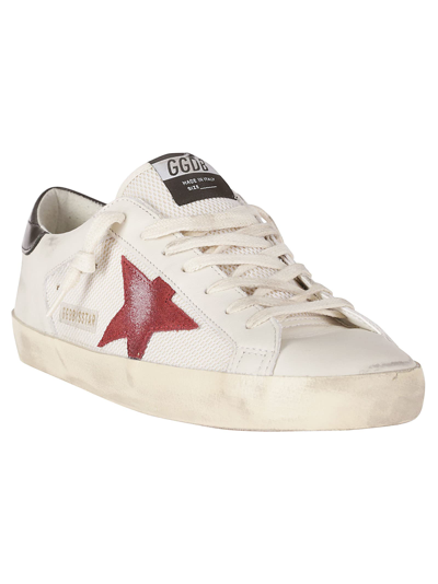 Shop Golden Goose Super-star Net And Leather Upper Suede Star Shiny In White/pomegranate/black