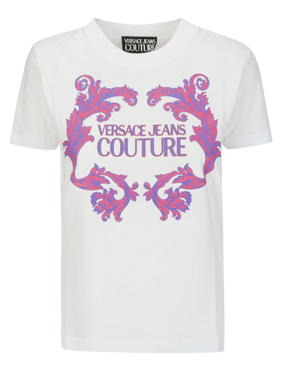 Shop Versace Jeans Couture 76dp613 R Logo Baroque T-shirt In White