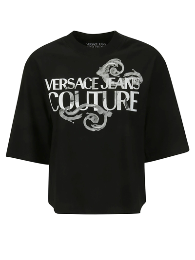 Shop Versace Jeans Couture 76dp604 R Logo Watercolor T-shirt In Black