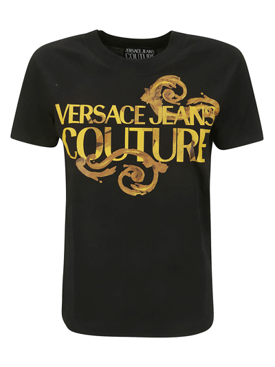 Shop Versace Jeans Couture 76dp613 R Logo Watercolor T-shirt In Black/gold